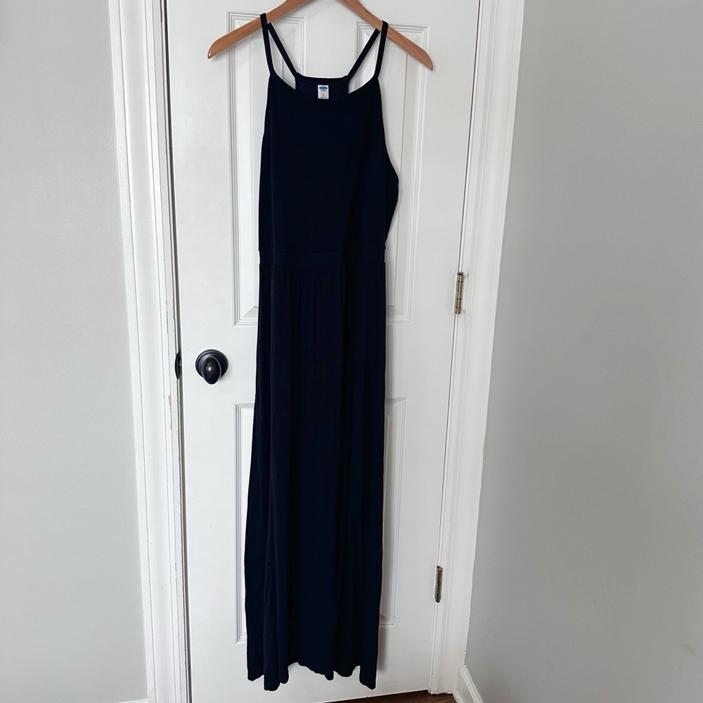 Old Navy solid black maxi halter dress, size L